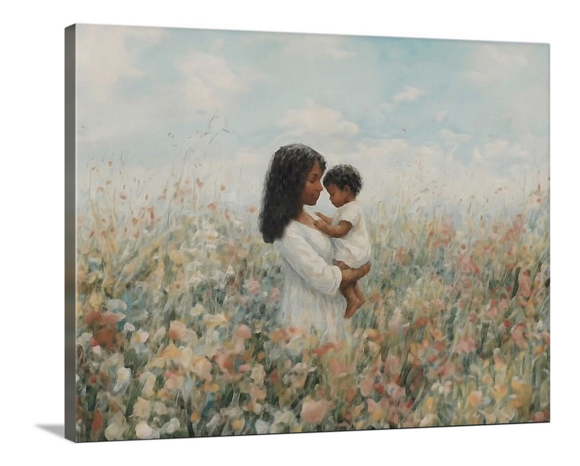 Mommy and Me, Black Hair - Canvas