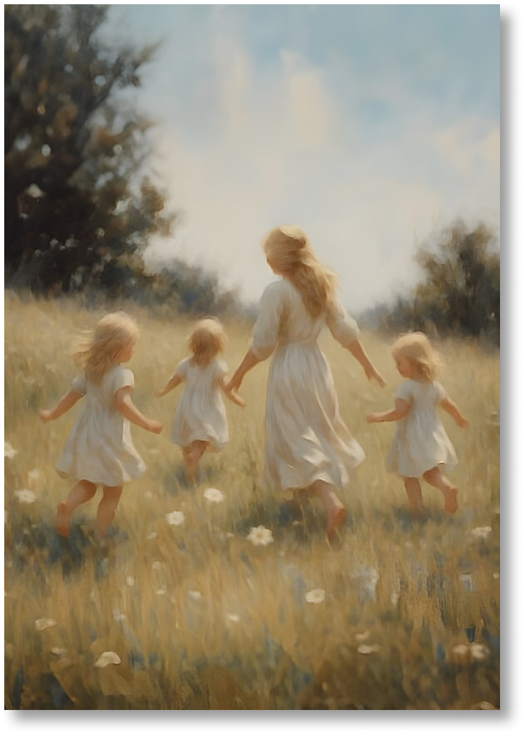 Mommy and Me, 3 Blonde Girls - Print