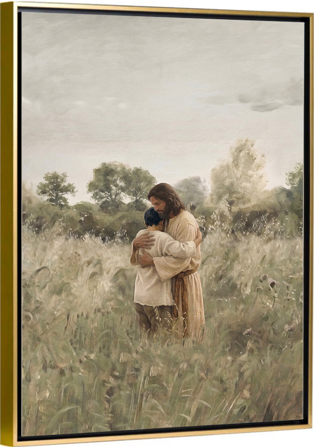 His Embrace - Black Hair Boy - Canvas
