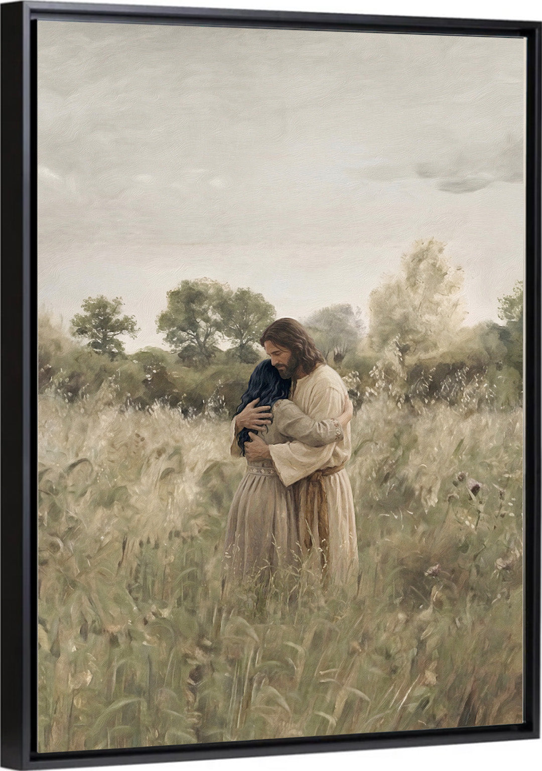 His Embrace - Black Hair Girl - Canvas