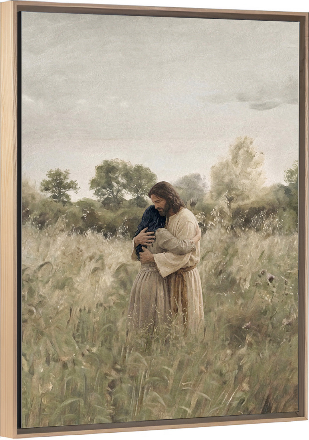 His Embrace - Black Hair Girl - Canvas