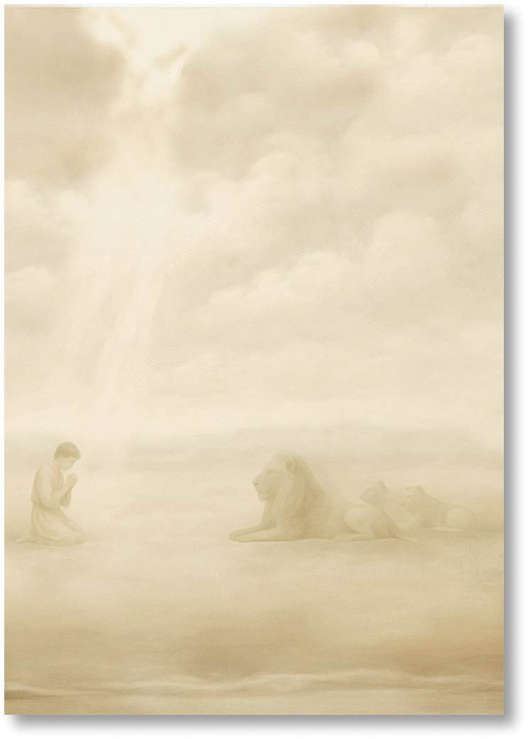 Daniel and the Lions Den Vertical Print