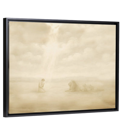 Daniel and the Lions Den Canvas with Black Wood Frame