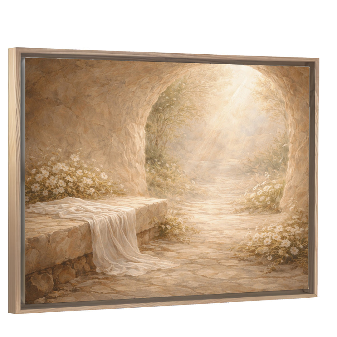 He Lives - Light Wood Framed Horizontal Canvas
