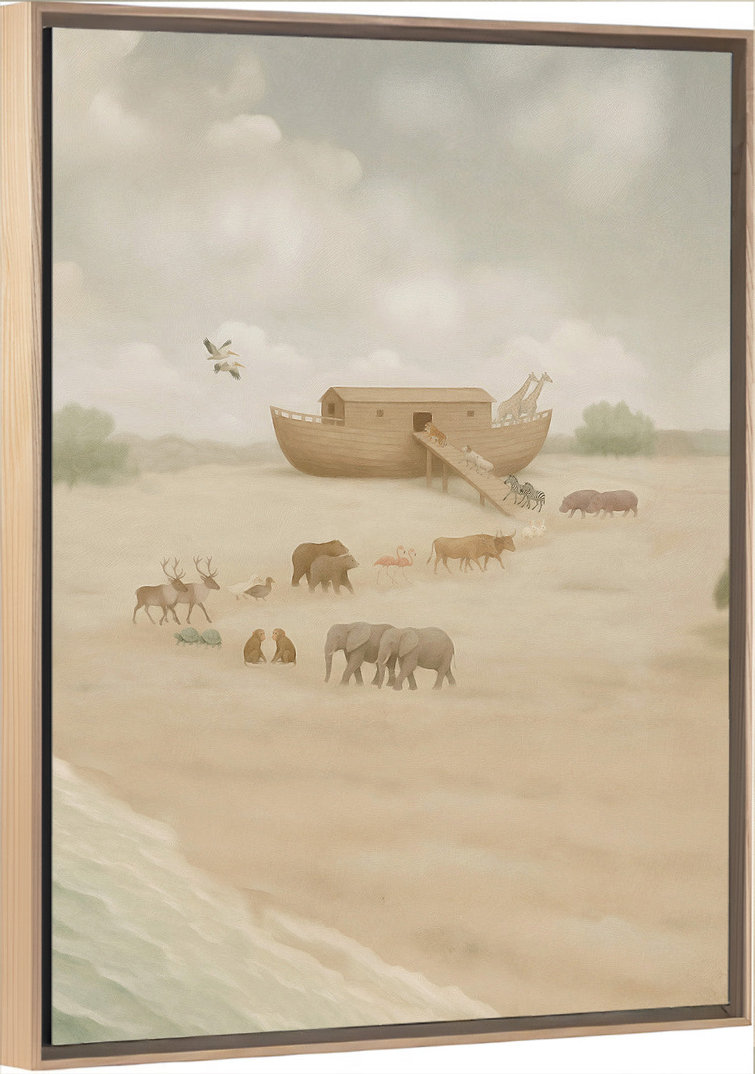 Noah's Ark Vertical Canvas with Light Wood Frame