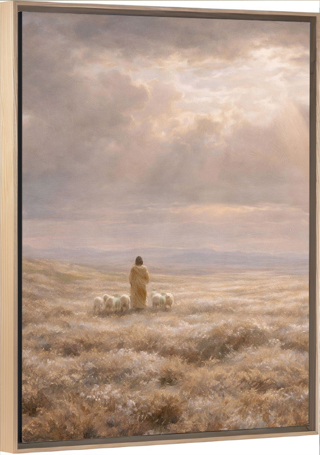 Open Heavens - Vertical Framed Canvas Light Wood