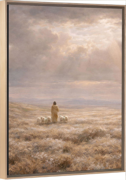 Open Heavens - Vertical Framed Canvas Light Wood